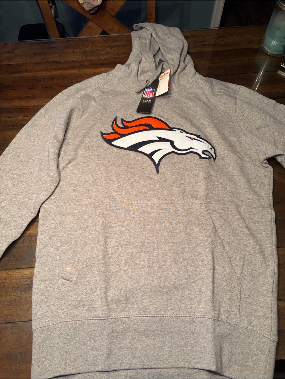 Antigua Gray Denver Broncos Pullover Hoodie with Team Logo